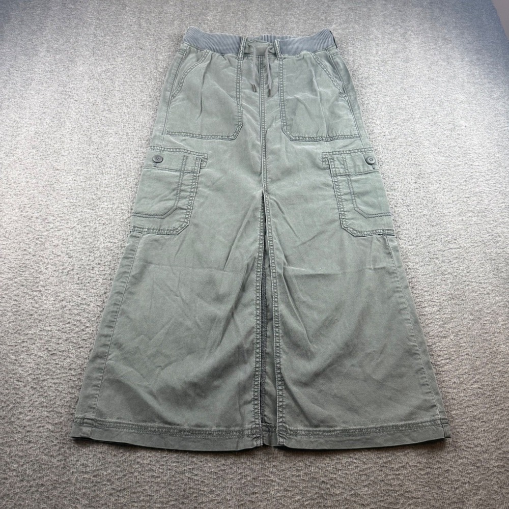 American Eagle Cargo Maxi Skirt Women's 00 Gray Green Utility Drawstring Slit